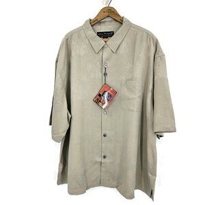 New Guy Buffet Silk Hawaiian Shirt Mens XXL Solid Tropical Beige Button Front